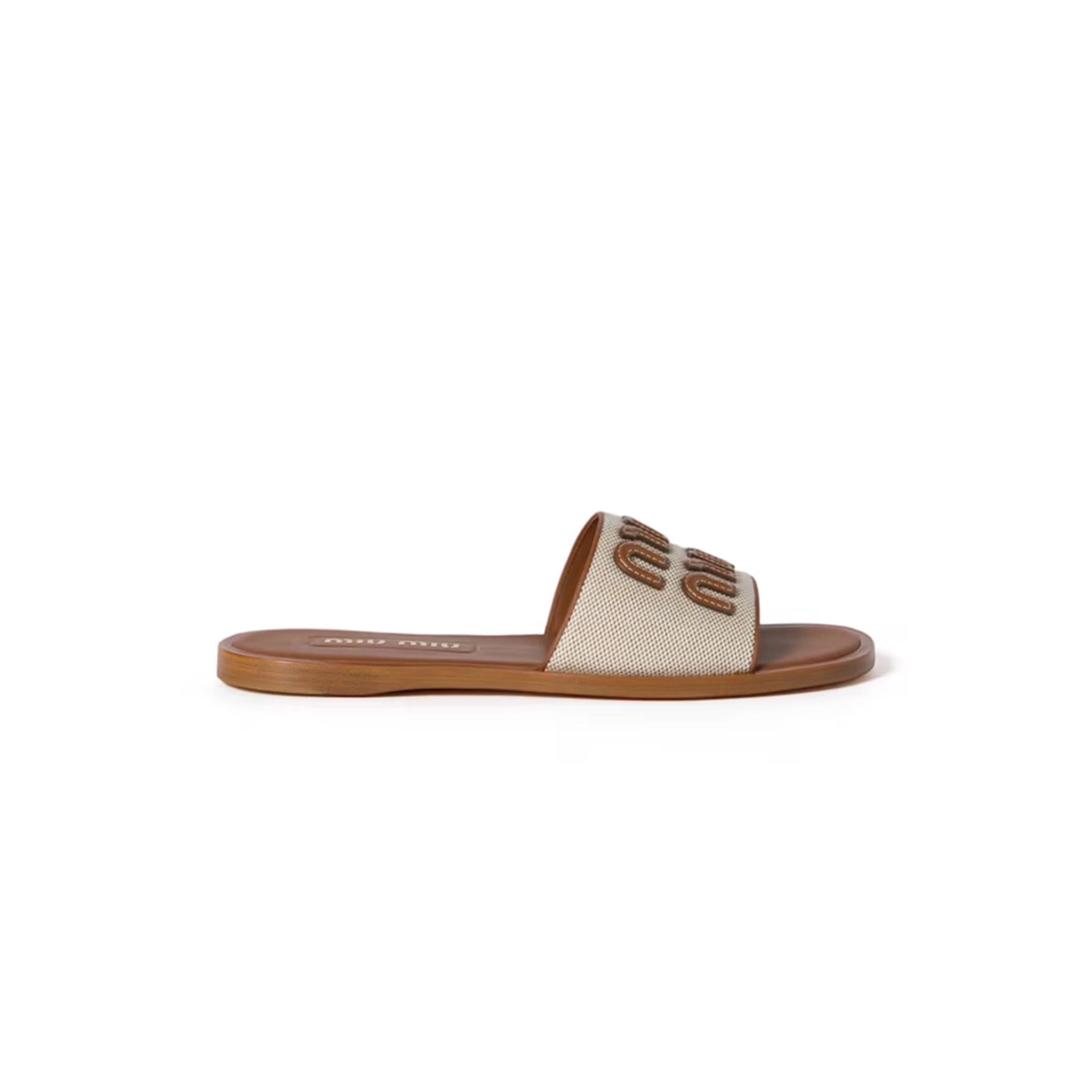 MIU MIU CANVAS AND LEATHER SLIPPERS 5XX644